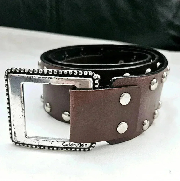 Calvin Klein 100% Leather Mohagany  Steel Stud 3 Loop over Lap Belt - Picture 7 of 12